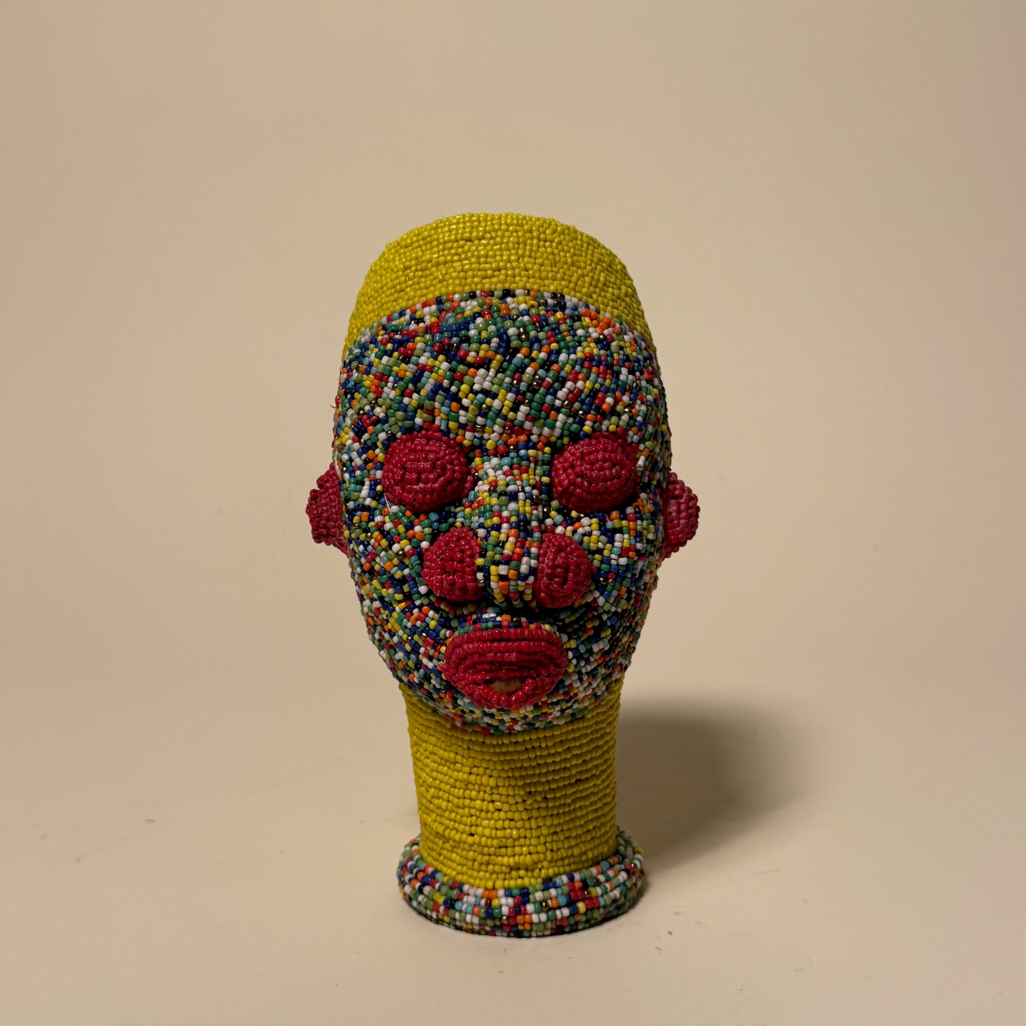 Ife Tribe Hand Beaded Vintage Head Sculptures Yellow Multi
