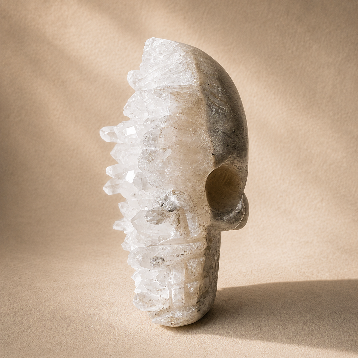 Hand Carved Quartz Crystal Skull with Generators