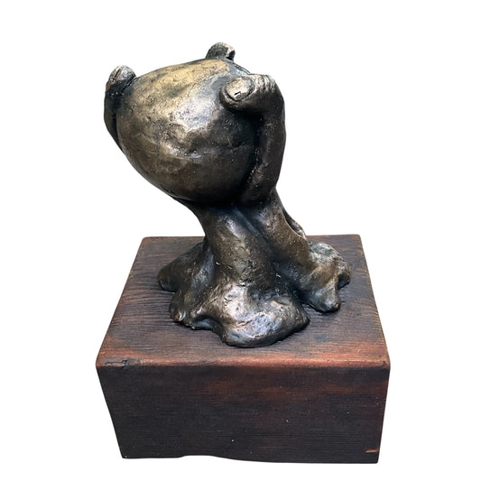 Vintage Bronze Hand Sculpture on Wood Base