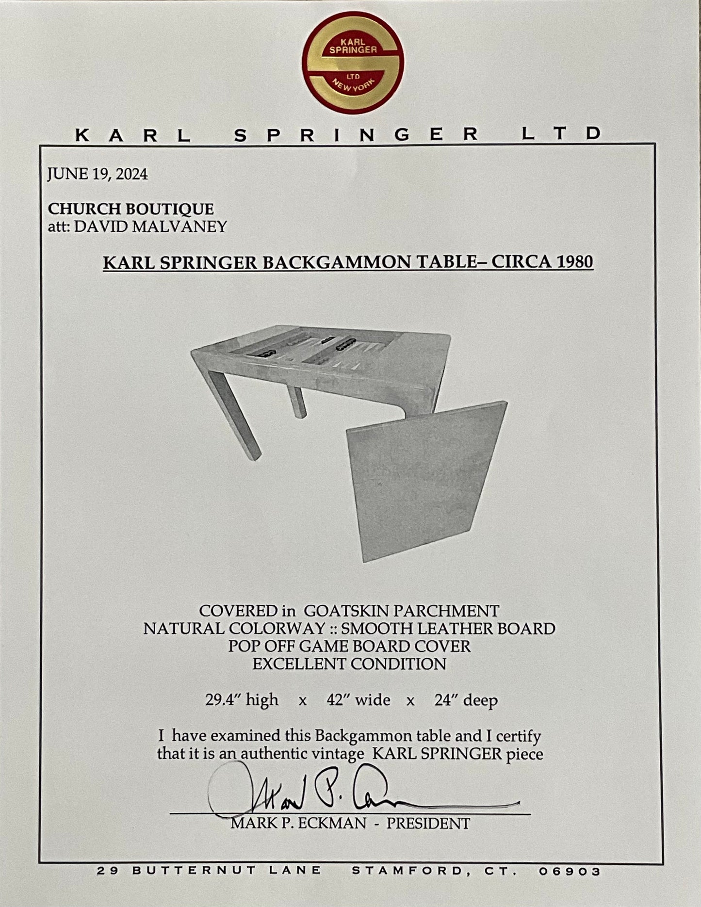 Karl Springer 1977 Goatskin Backgammon Game Table