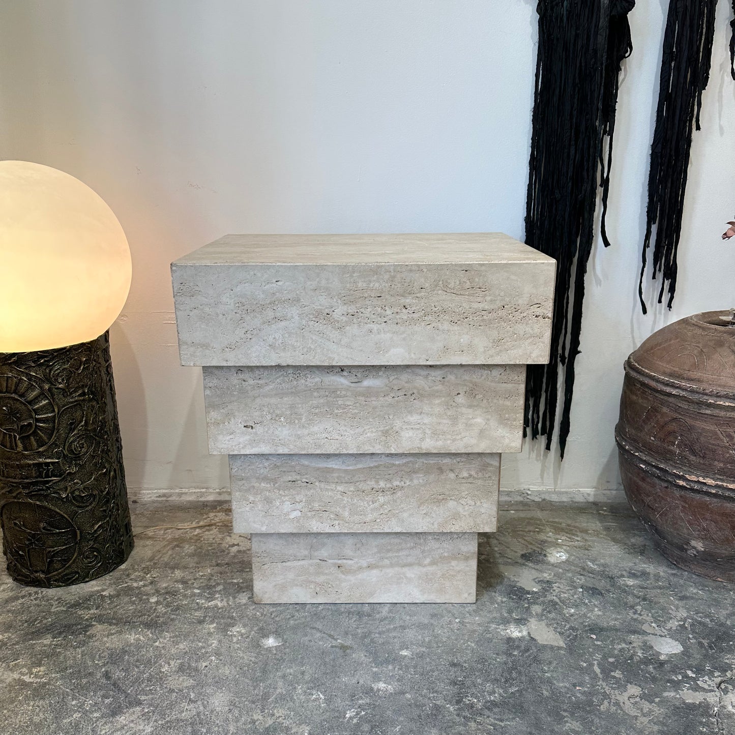 Travertine 4 Tier Table Pedestal - Light