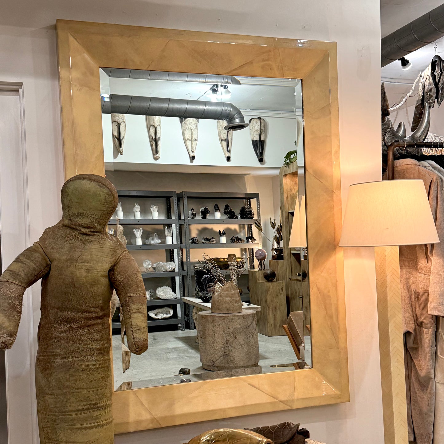 Monumental Lacquered Goatskin Parchment Mirror Attributed to Karl Springer