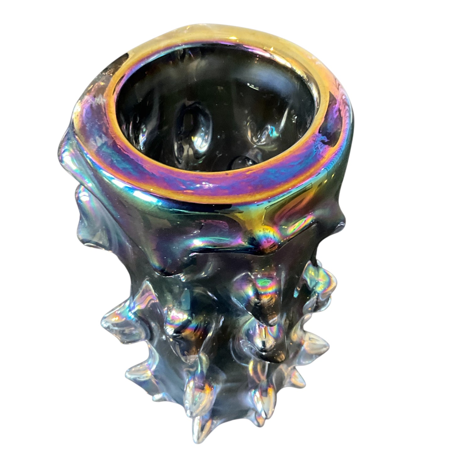 Asymmetrical Pair of Black Iridescent Spike Vases