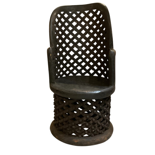 Bamileke African Single Hand Carved Wood Chair