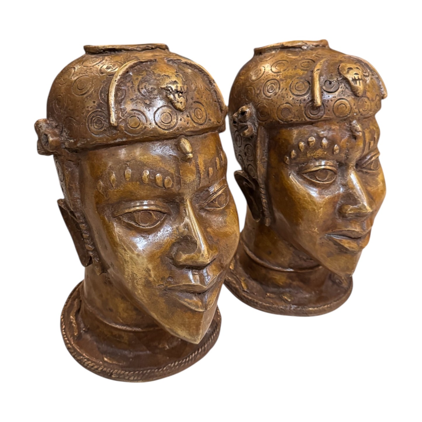 Pair of Bronze Bénin Heads