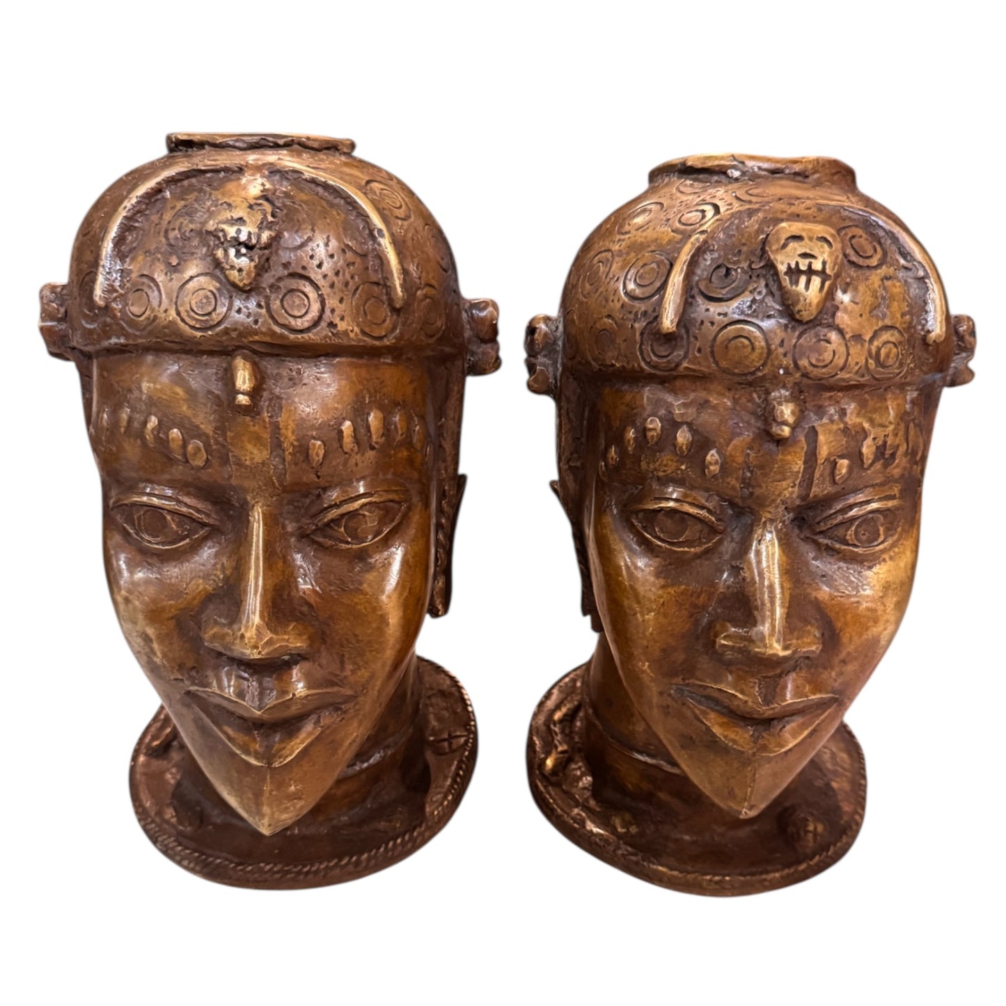 Pair of Bronze Bénin Heads