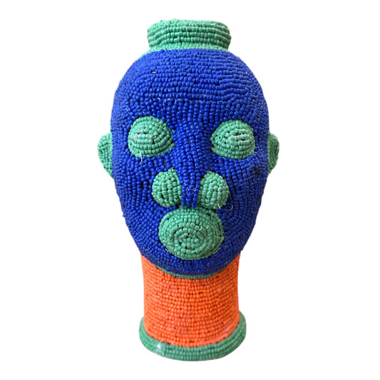 Ife Tribe Hand Beaded Vintage Head Sculptures Blue Orange & Green