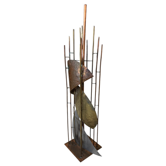 Abstract Brutalist Mixed Metal Patinated Sculpture