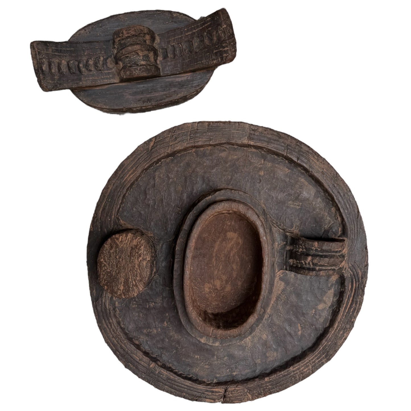 Medium Wooden Nigerian African Bowl with Center Lid