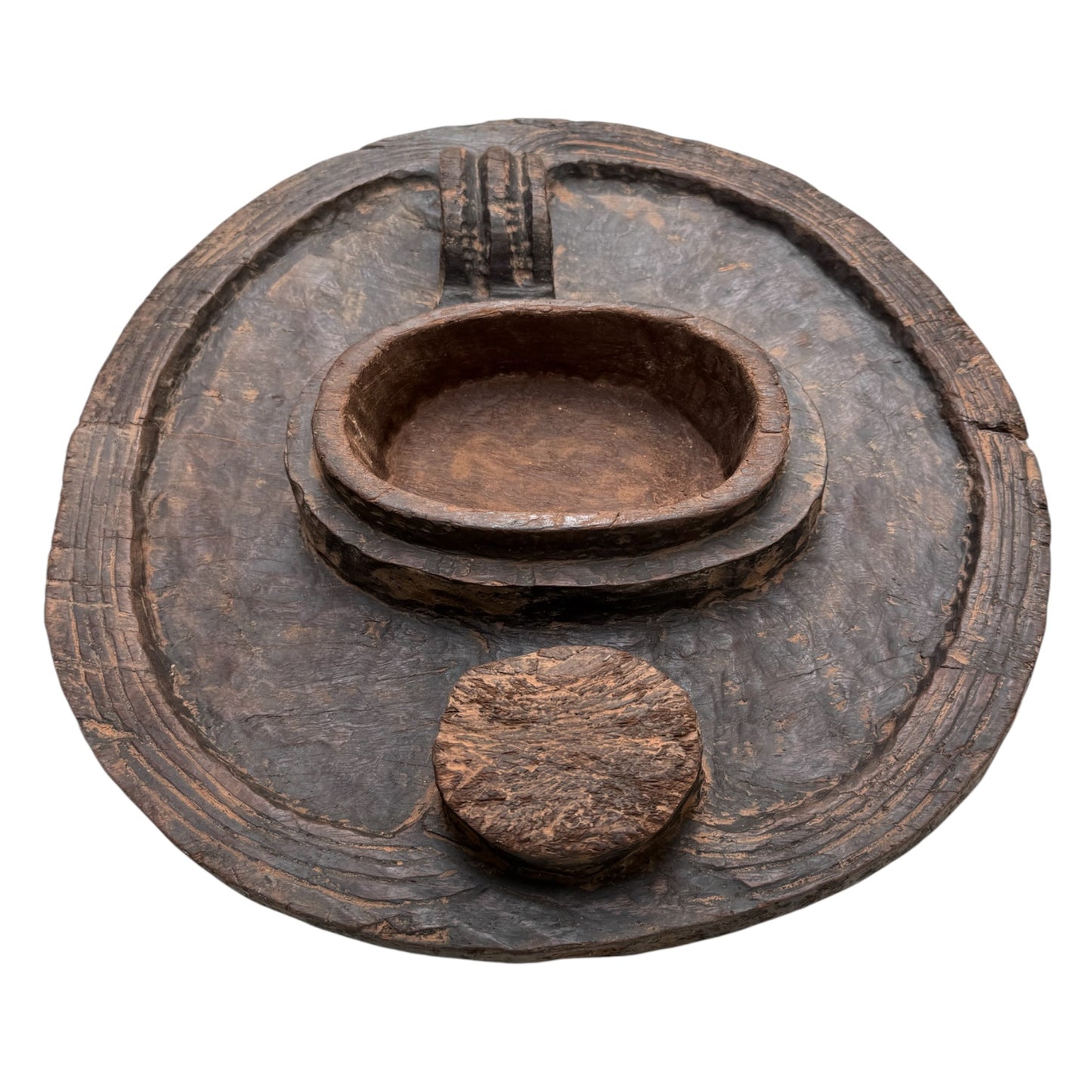 Medium Wooden Nigerian African Bowl with Center Lid
