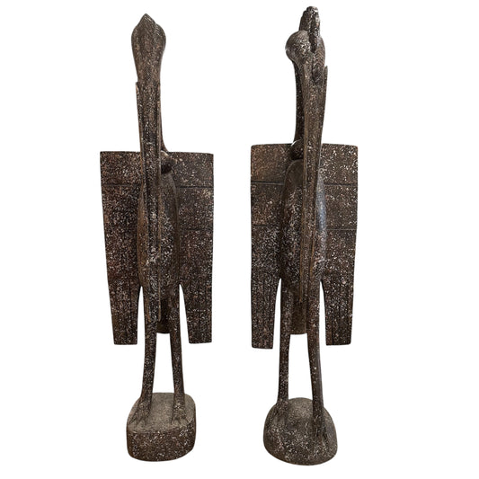 Pair of Large Senufo Birds Colored Dot Accents