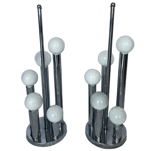 Pair Of Chrome Globe Lamps