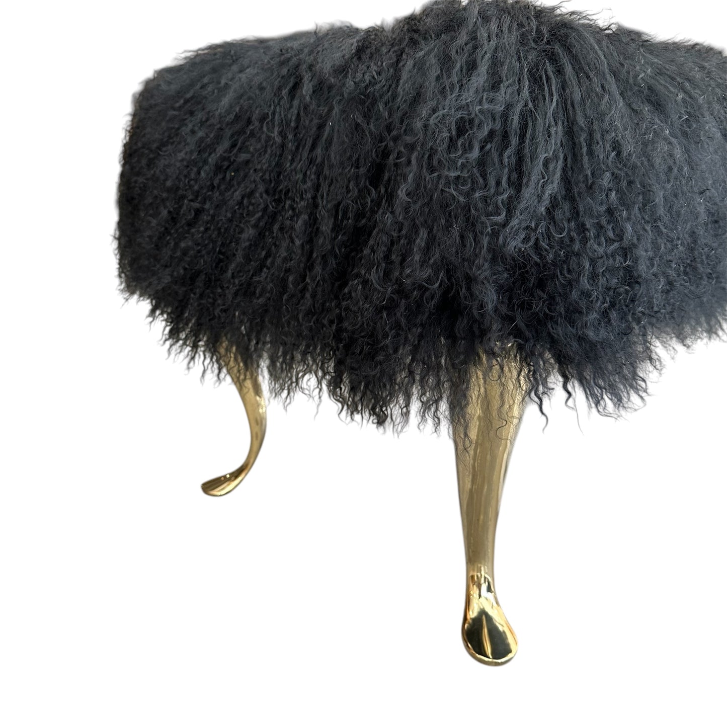 Black Mongolian Fur Bench with Brass Legs