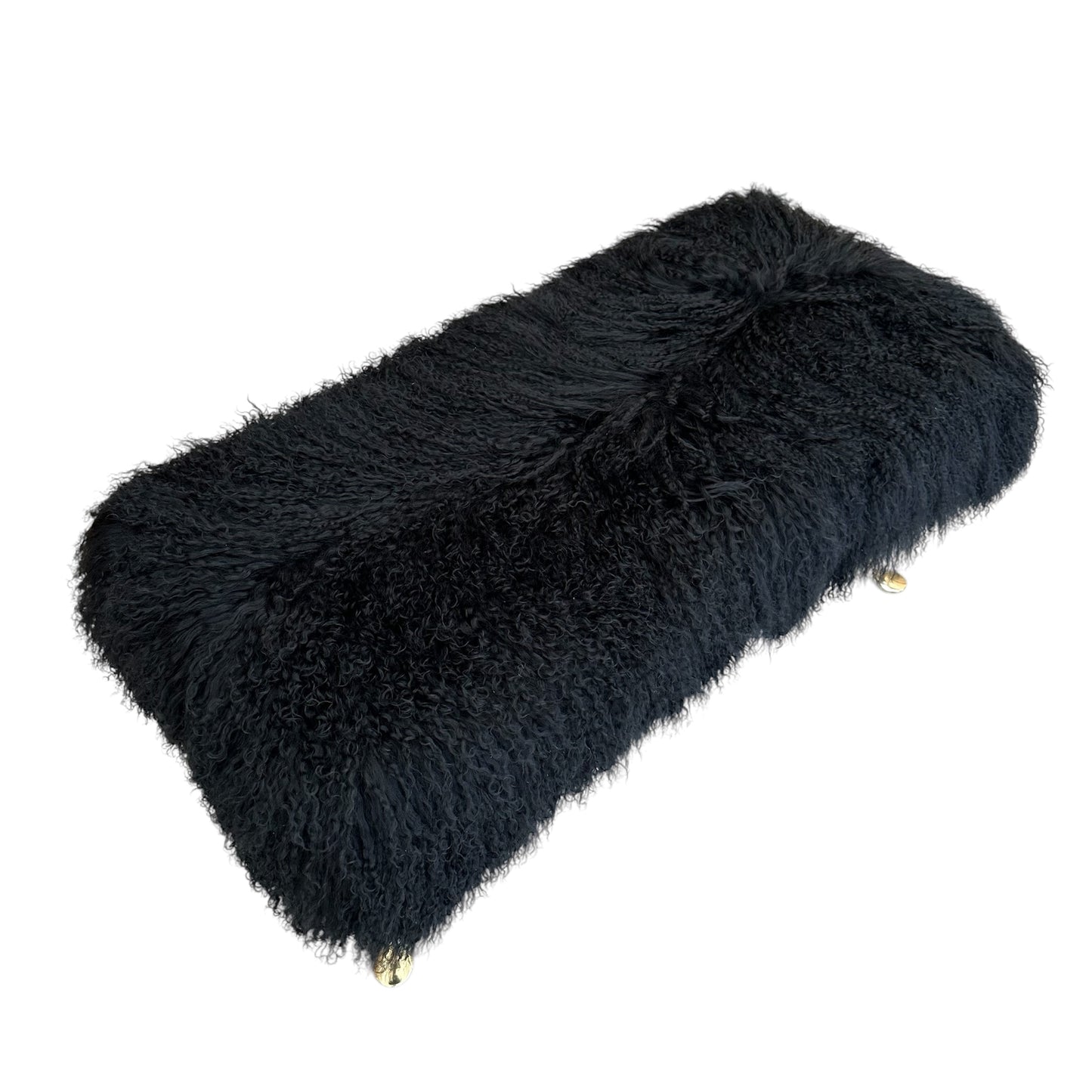 Black Mongolian Fur Bench with Brass Legs