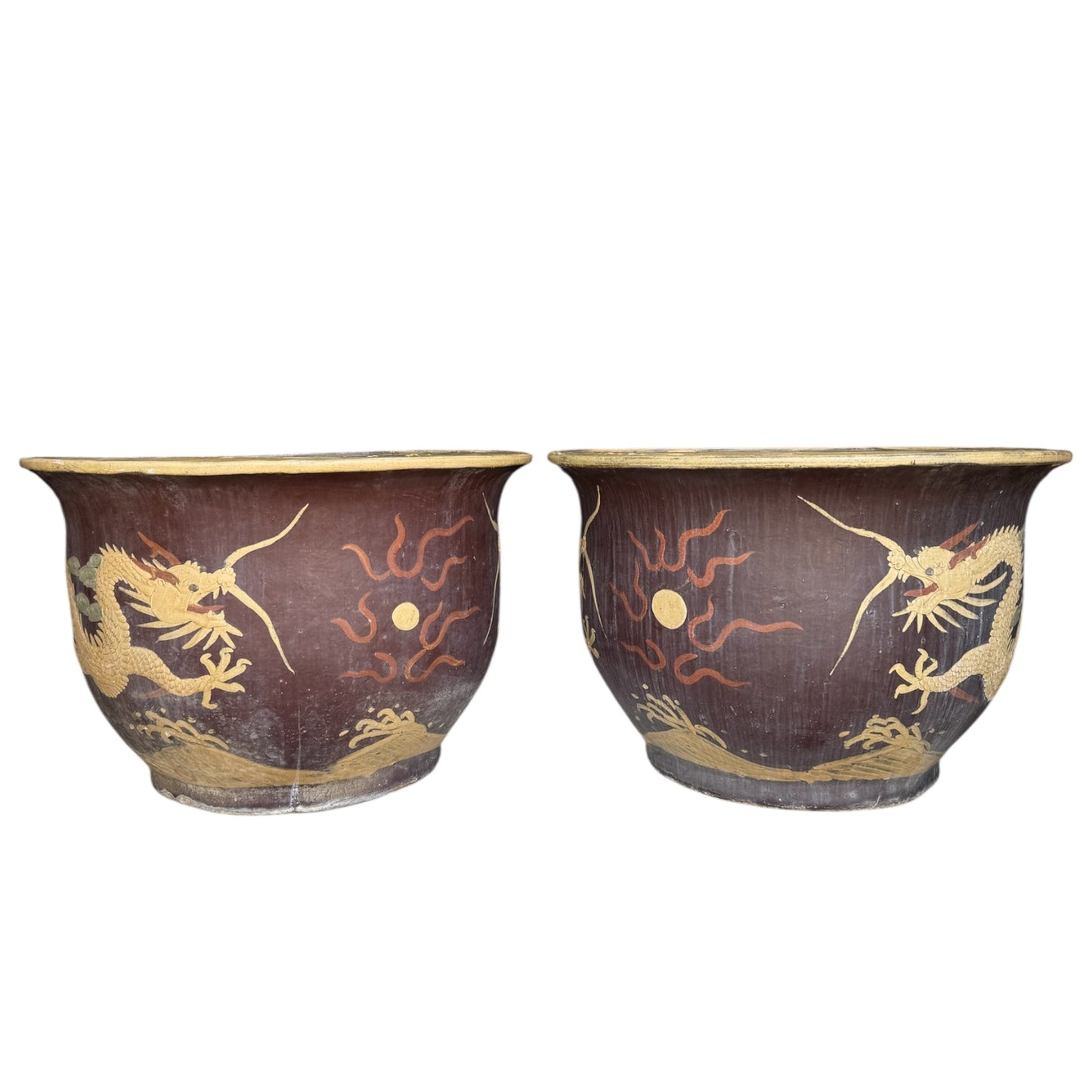 Set of Two Oversized Vietnamese Dragon Planters