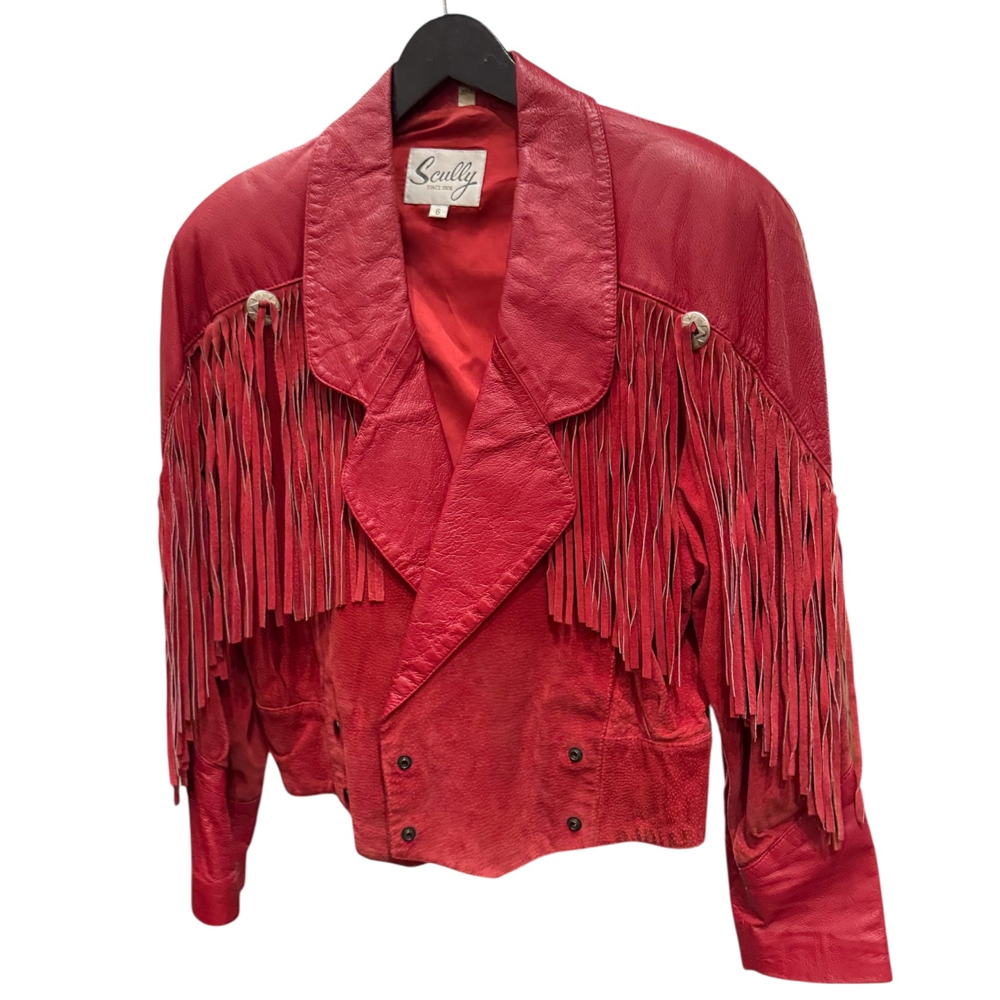 Vintage Red Fringe Conch Leather Jacket
