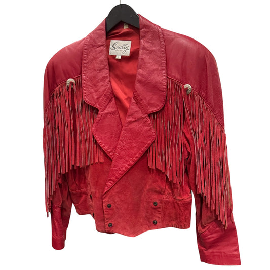 Vintage Red Fringe Conch Leather Jacket