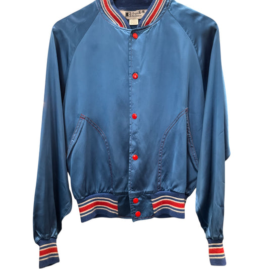 70’s Royal Blue Sill Bomber Jacket w/ Stripes