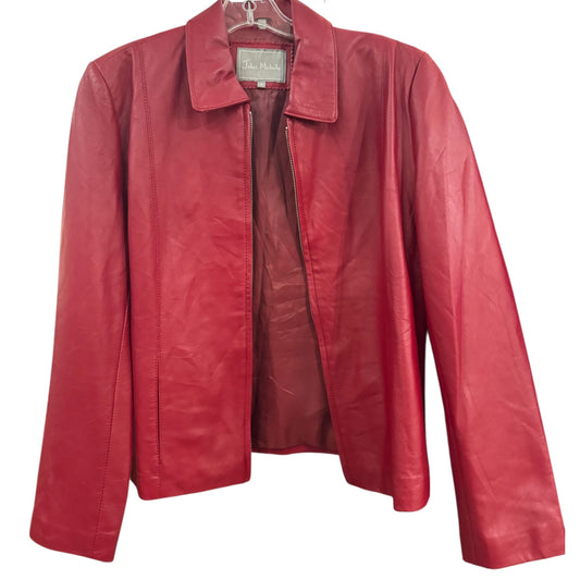Vintage Clean Red Zip Front Leather Jacket