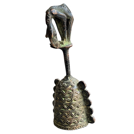 Benin Bronze Bell Horse 5 Circles on Sides Warrior on Horse