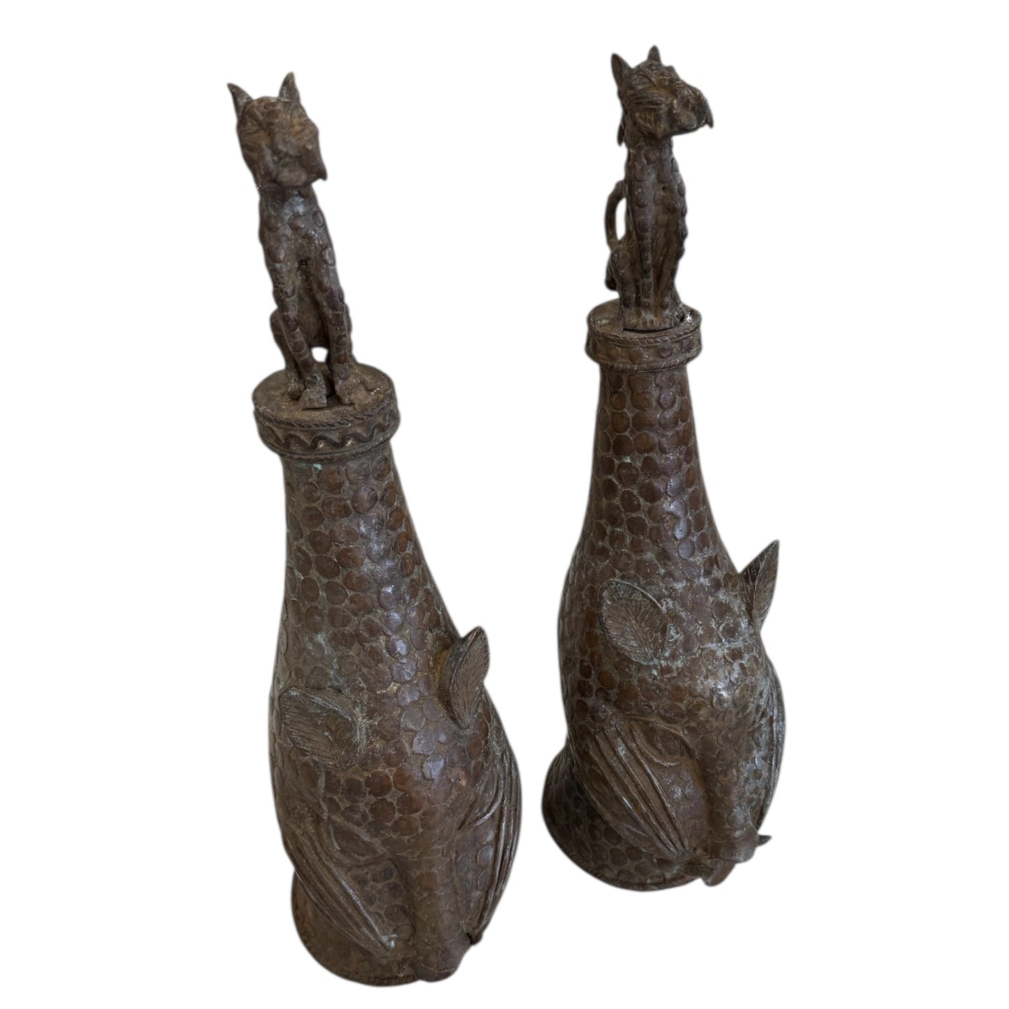 Pair of Bronze Benin Leopards