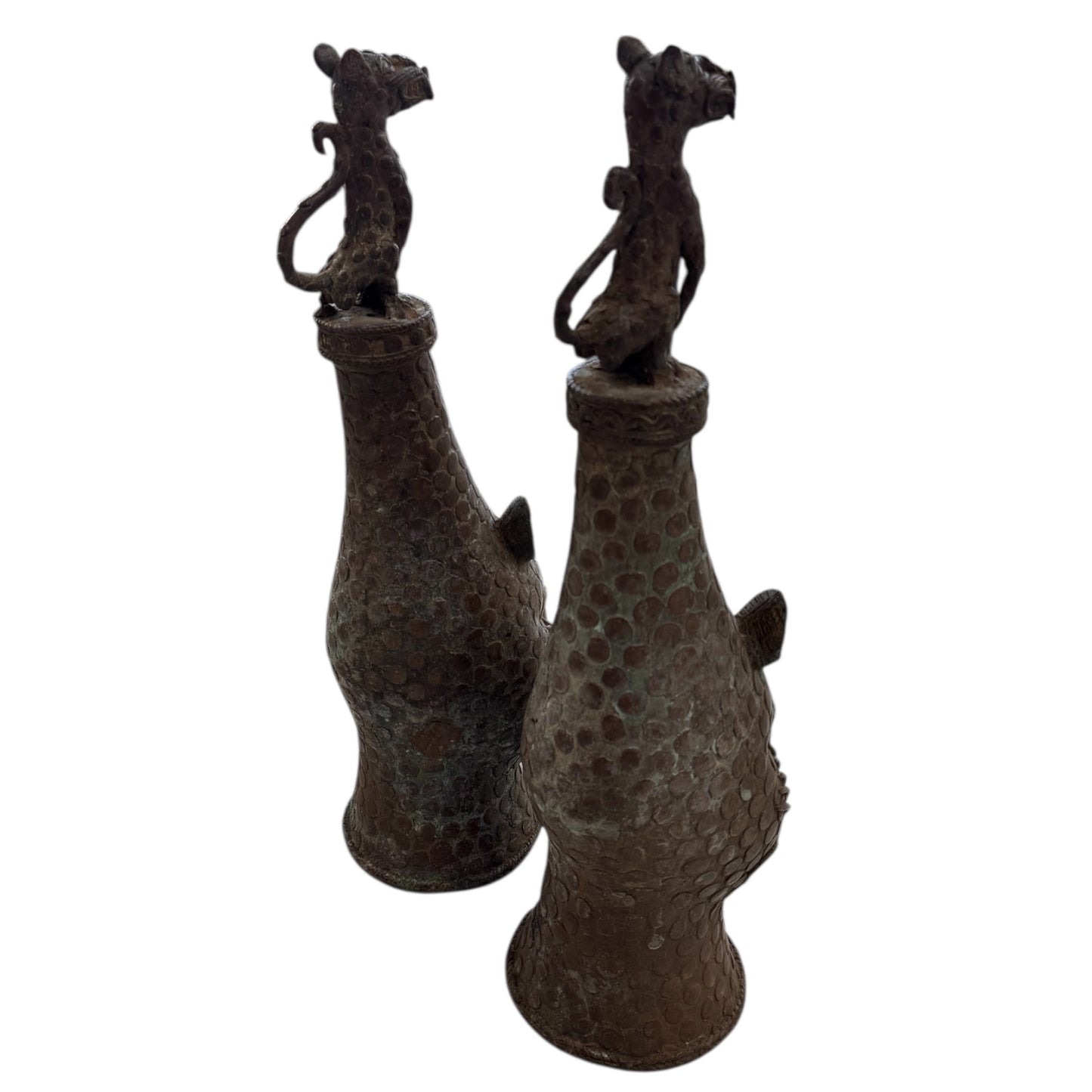 Pair of Bronze Benin Leopards
