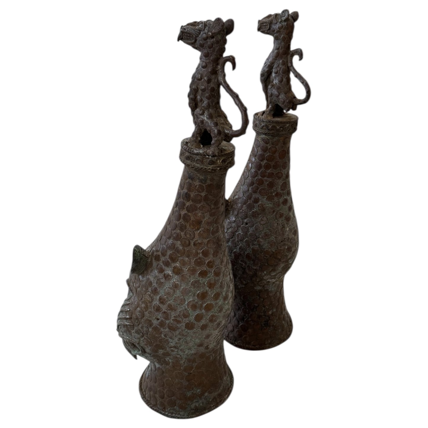 Pair of Bronze Benin Leopards