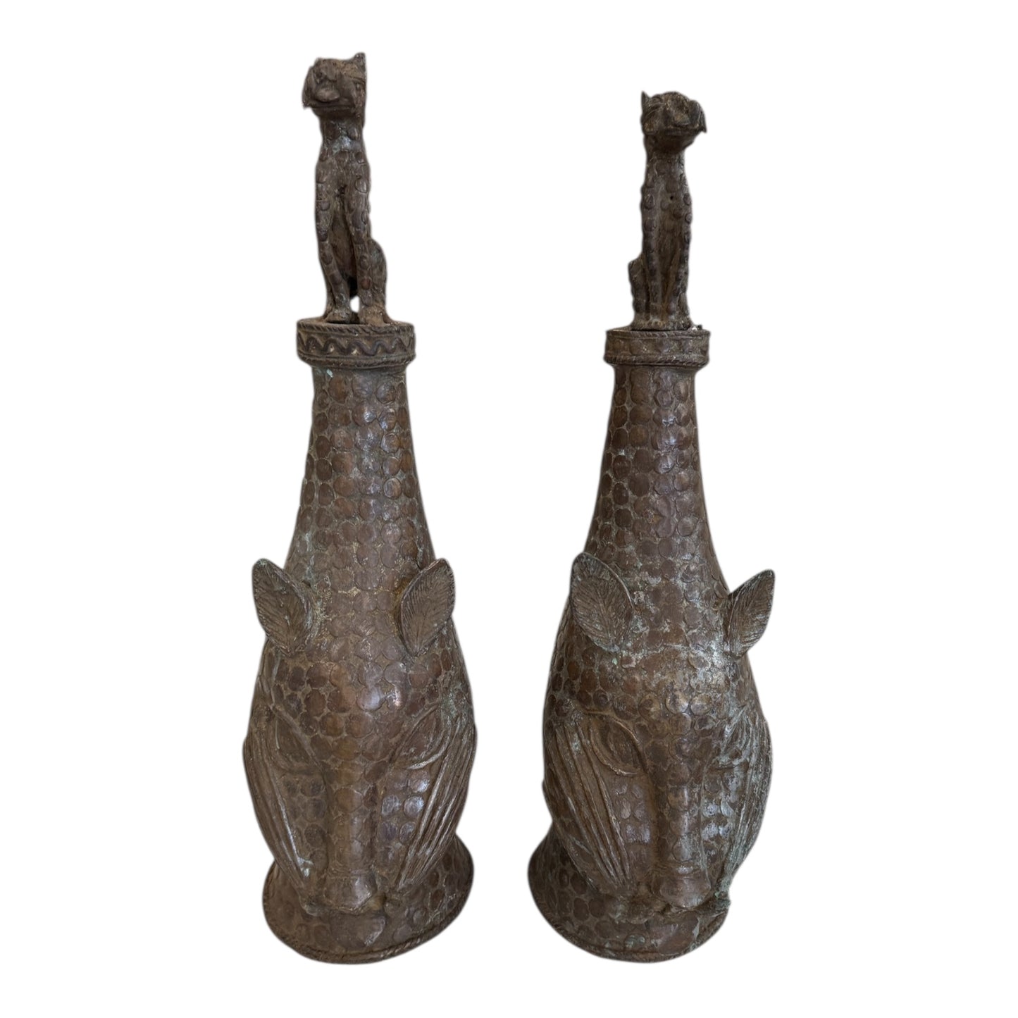 Pair of Bronze Benin Leopards