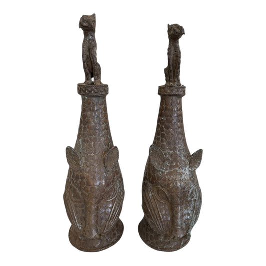 Pair of Bronze Benin Leopards