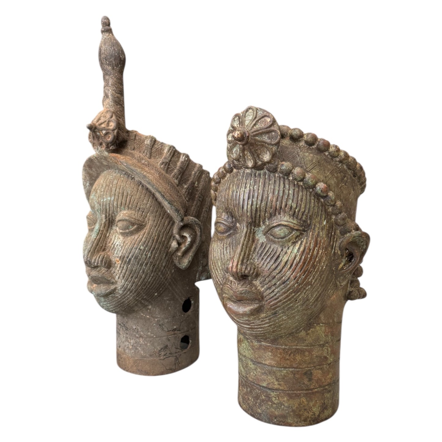 Pair of Benin Bronze Heads Male and Female