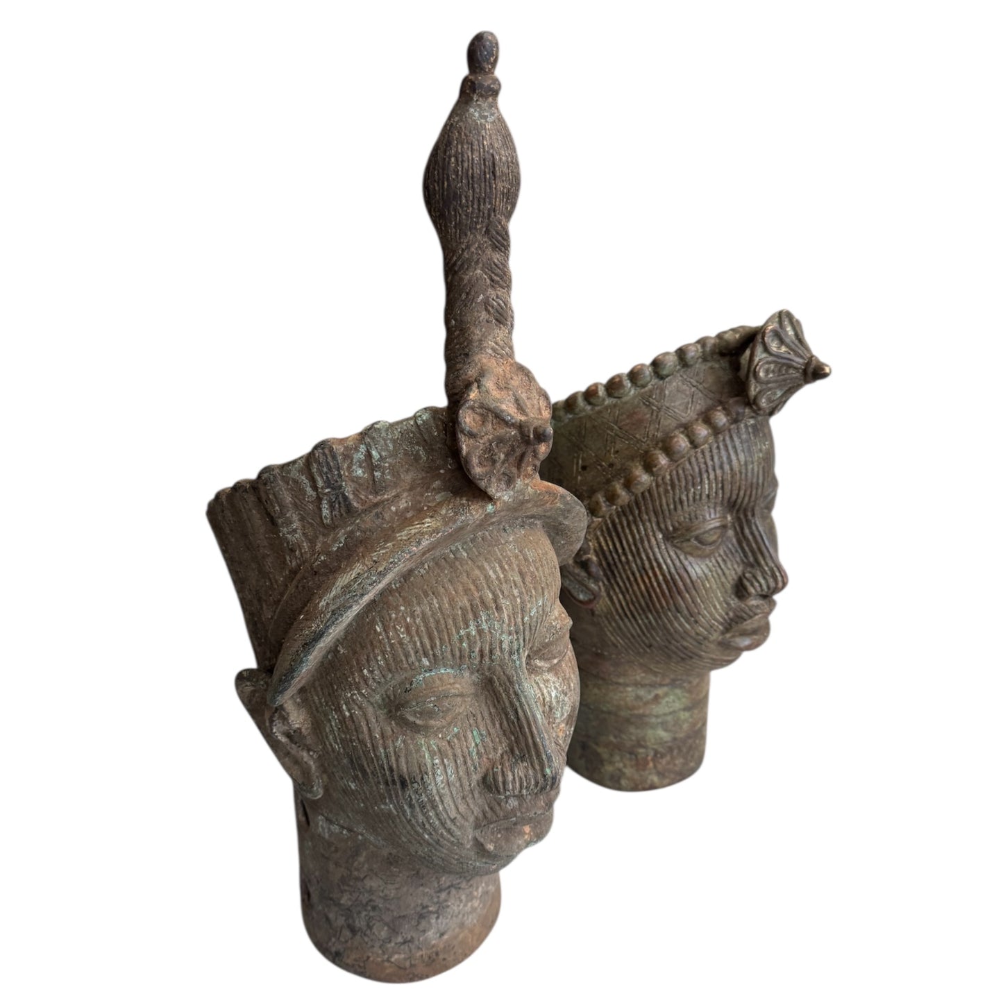 Pair of Benin Bronze Heads Male and Female