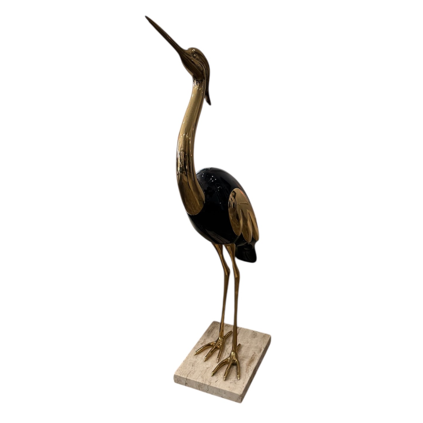 Pair of Herons Black and Gold with Marble Base