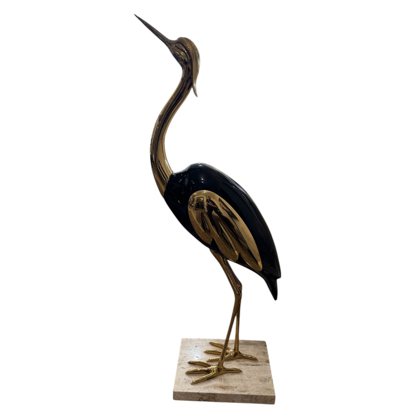 Pair of Herons Black and Gold with Marble Base