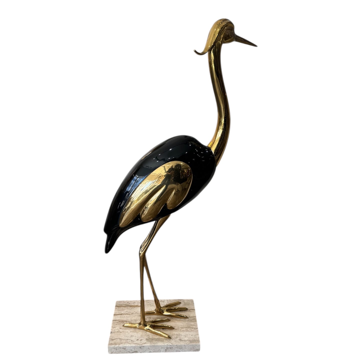 Pair of Herons Black and Gold with Marble Base