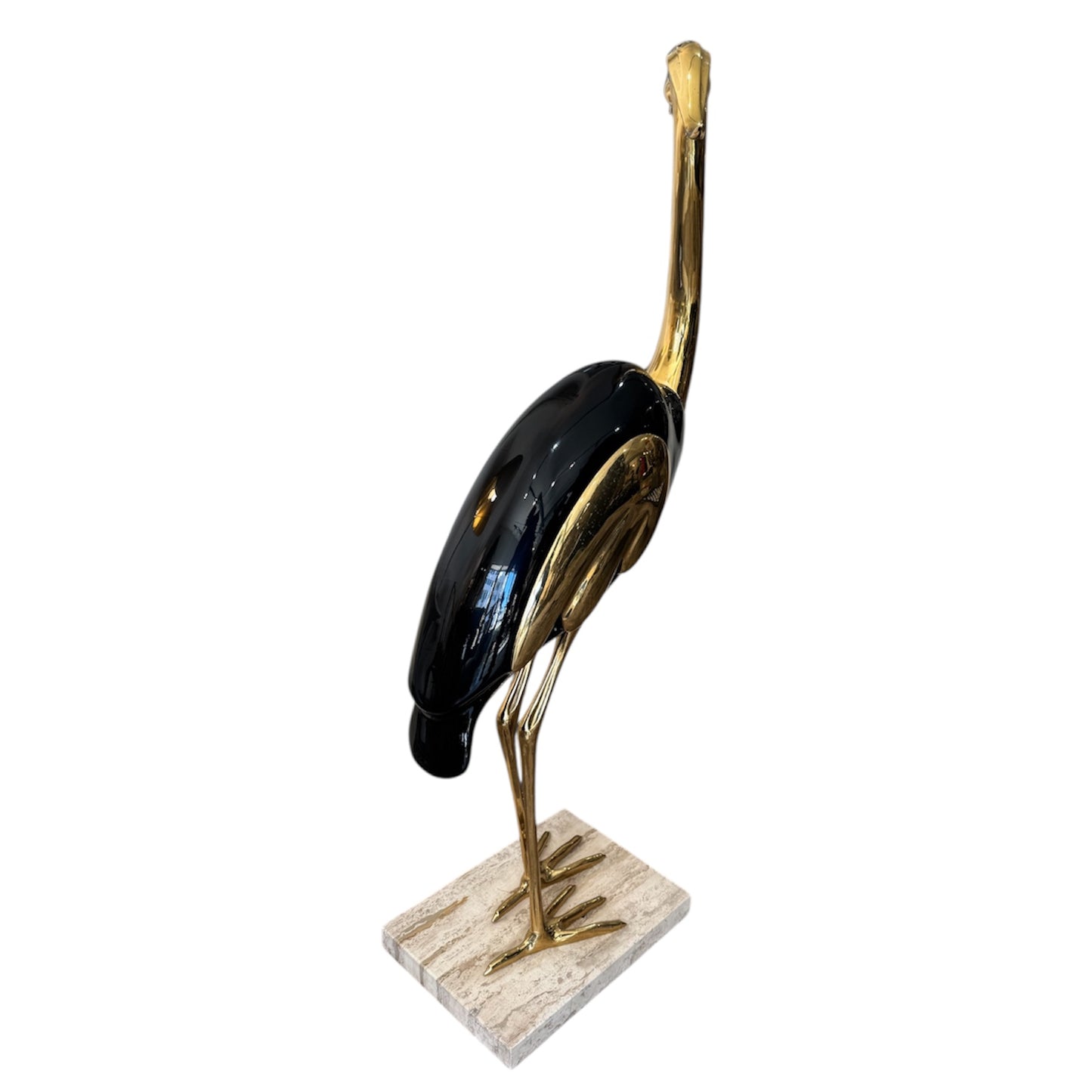 Pair of Herons Black and Gold with Marble Base