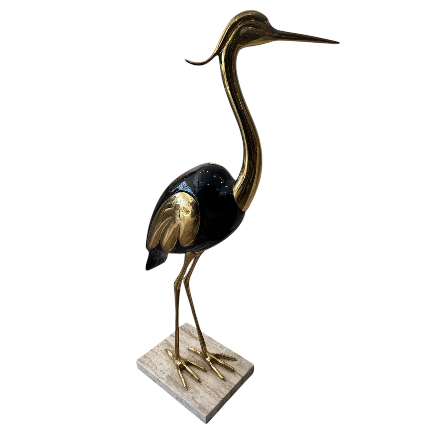 Pair of Herons Black and Gold with Marble Base