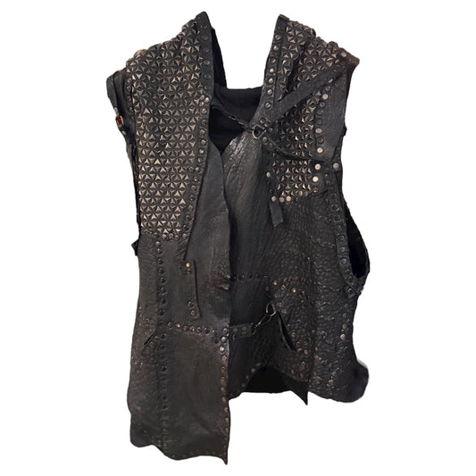 Gunmetal Asymmetrical Stud Leather Vest