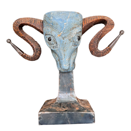 Vintage Turquoise Tone Unique Ram Head Sculpture on Base