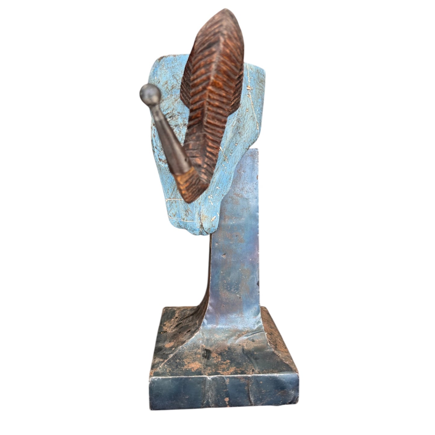 Vintage Turquoise Tone Unique Ram Head Sculpture on Base