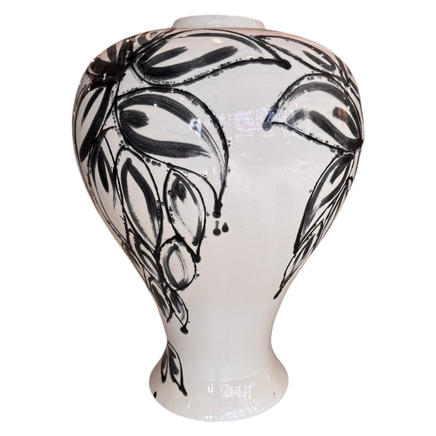 Abstract Pottery Vase w/ Flower