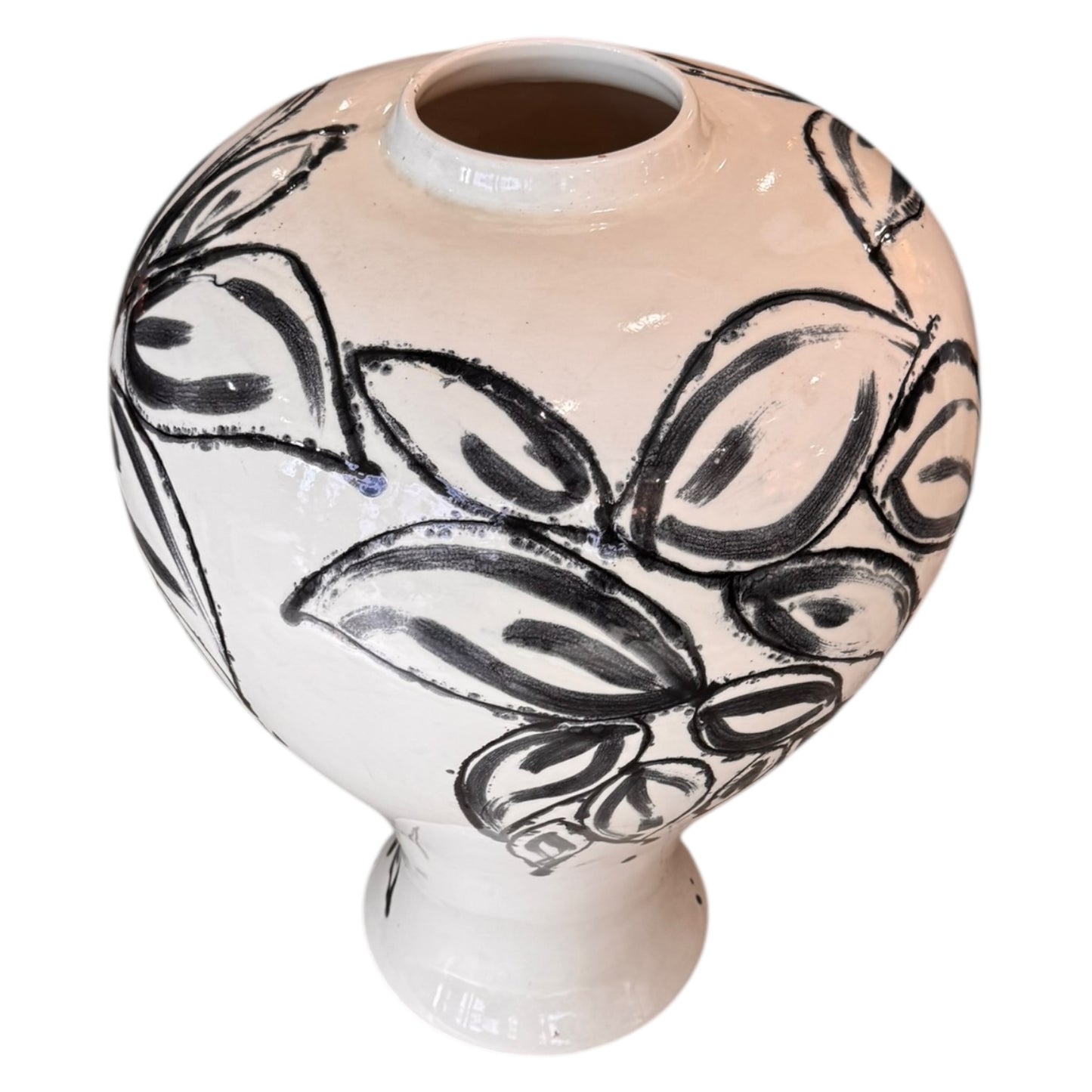 Abstract Pottery Vase w/ Flower