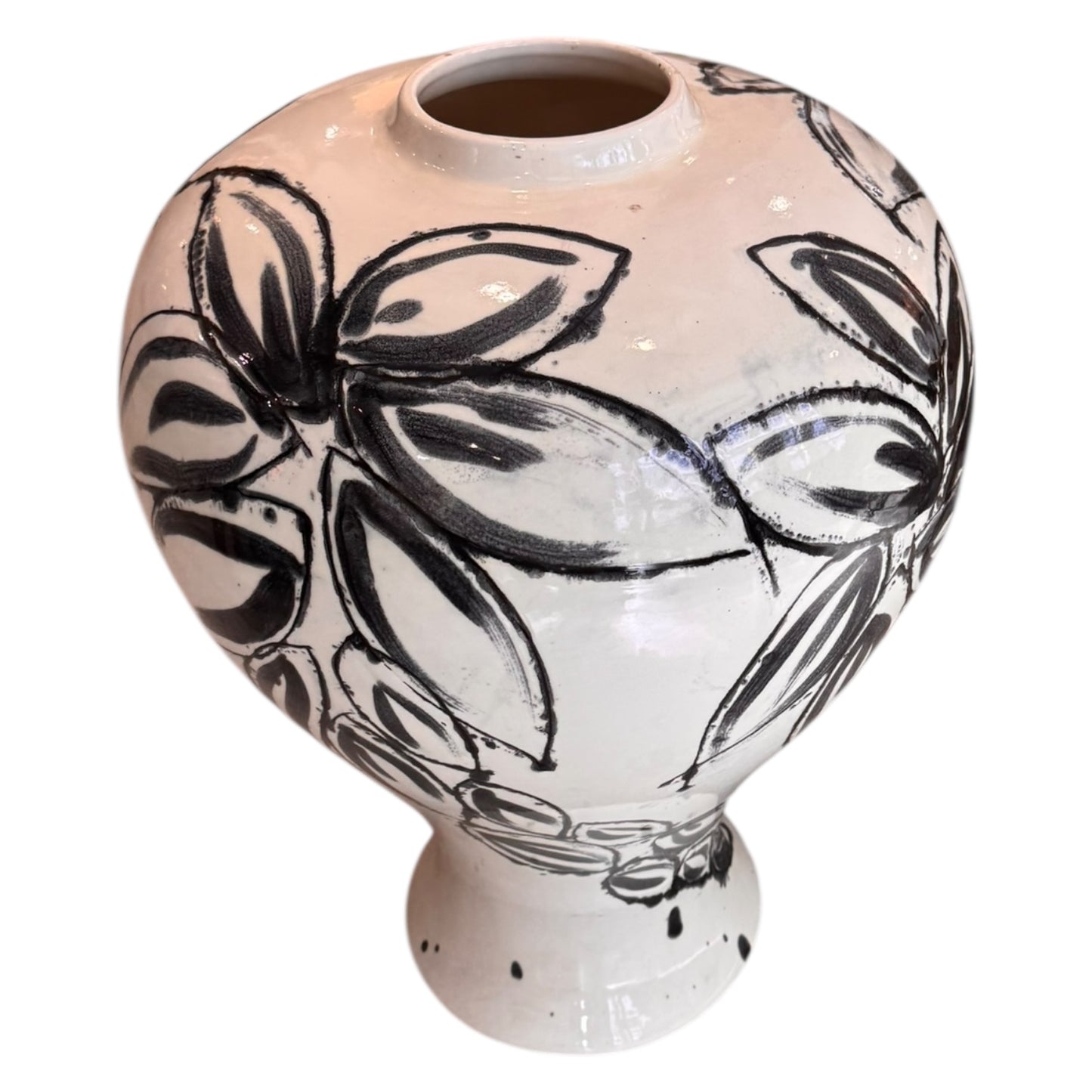 Abstract Pottery Vase w/ Flower