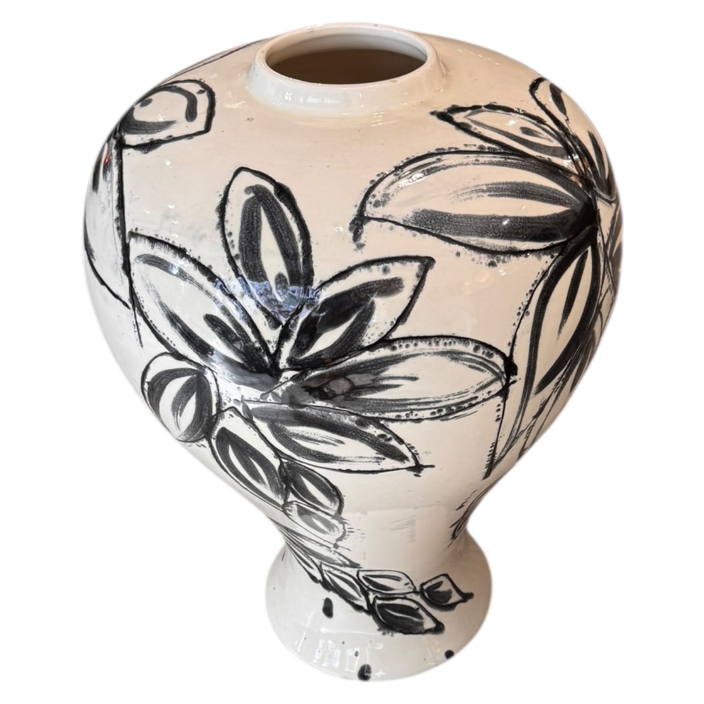 Abstract Pottery Vase w/ Flower