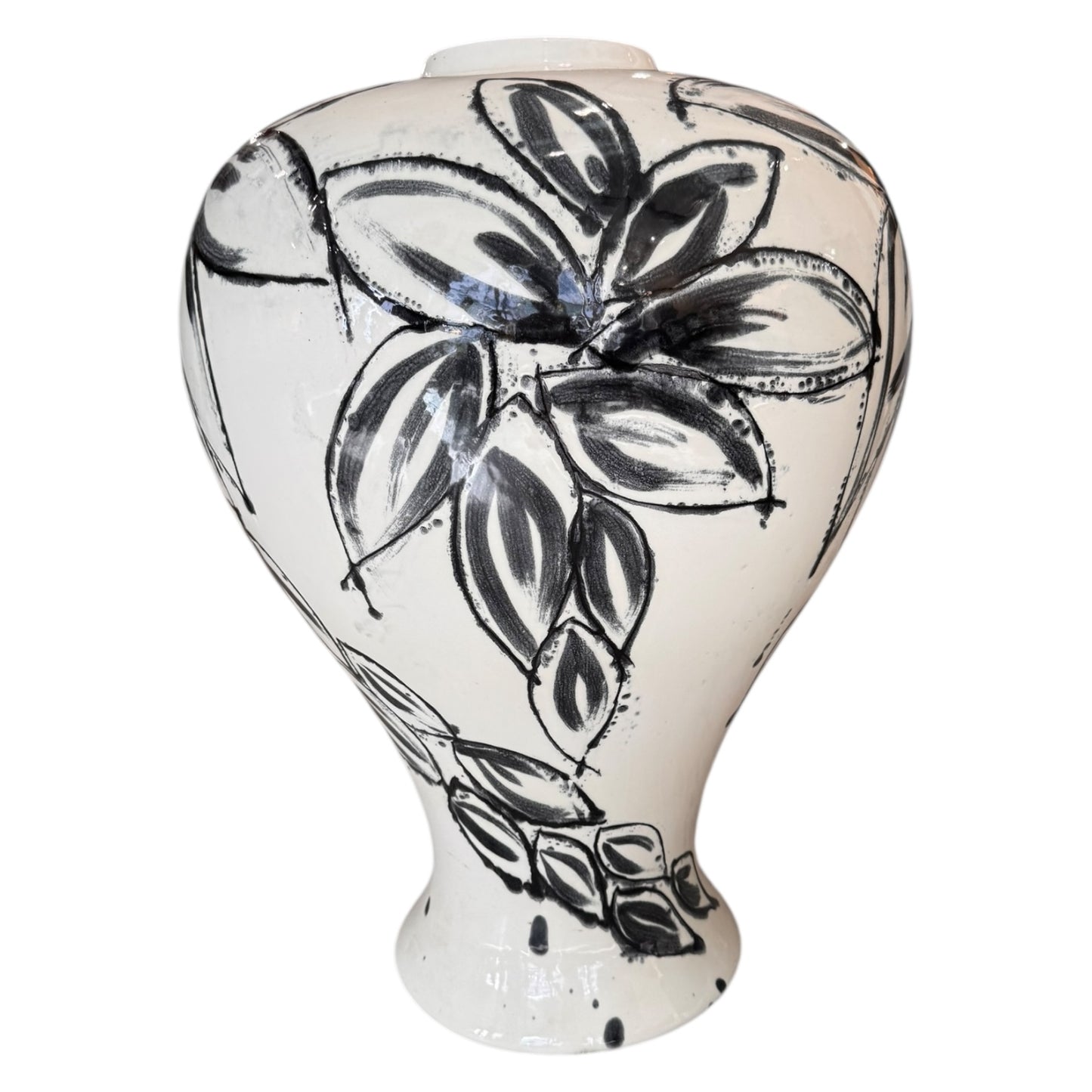 Abstract Pottery Vase w/ Flower