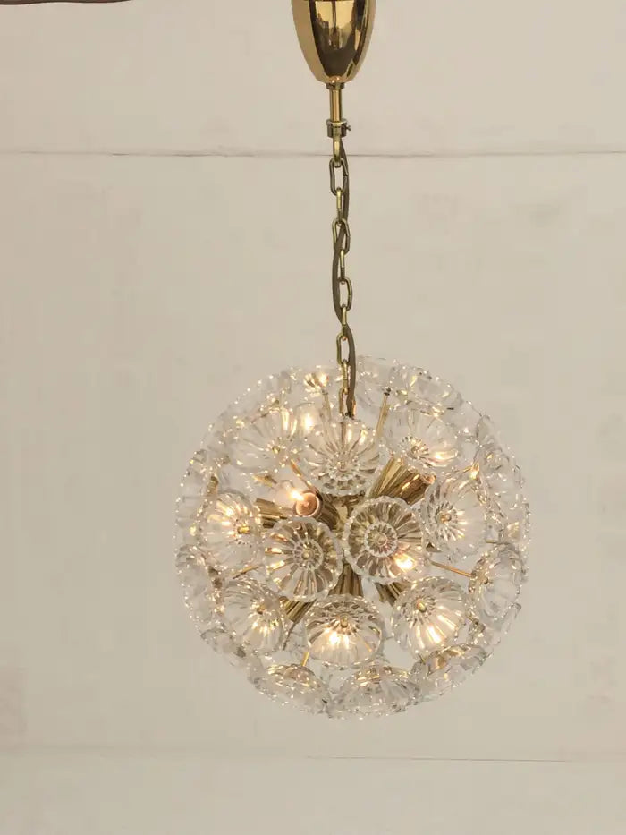 Floral glass and brass Blowball chandelier