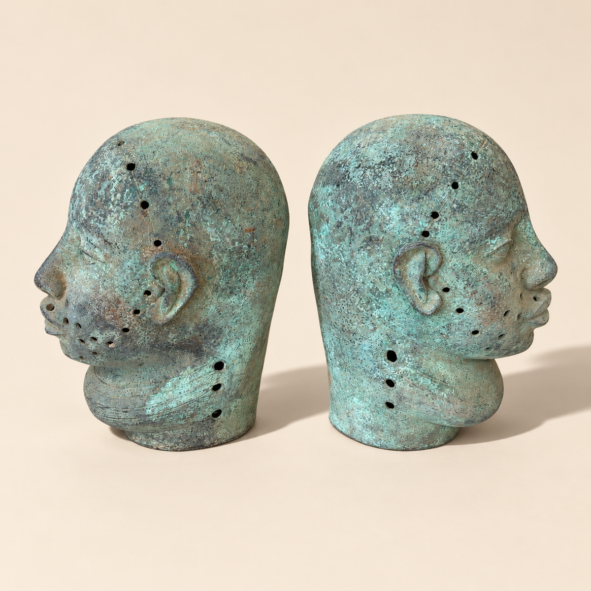 Ife Tribe Painted Bronze Heads