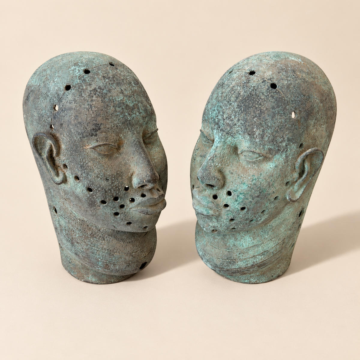 Ife Tribe Painted Bronze Heads