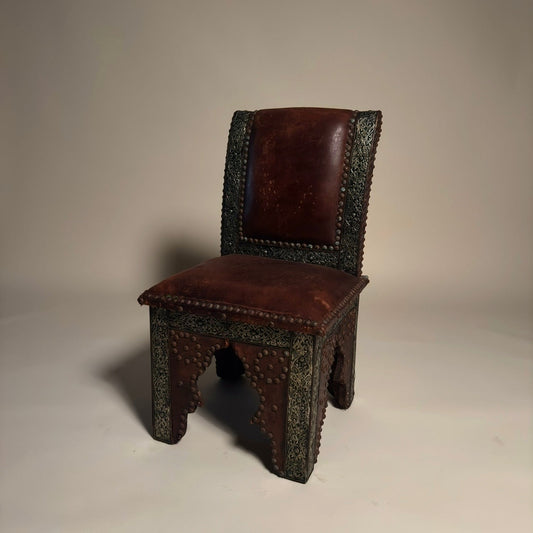 Moroccan Leather & Metal Chair with Studs