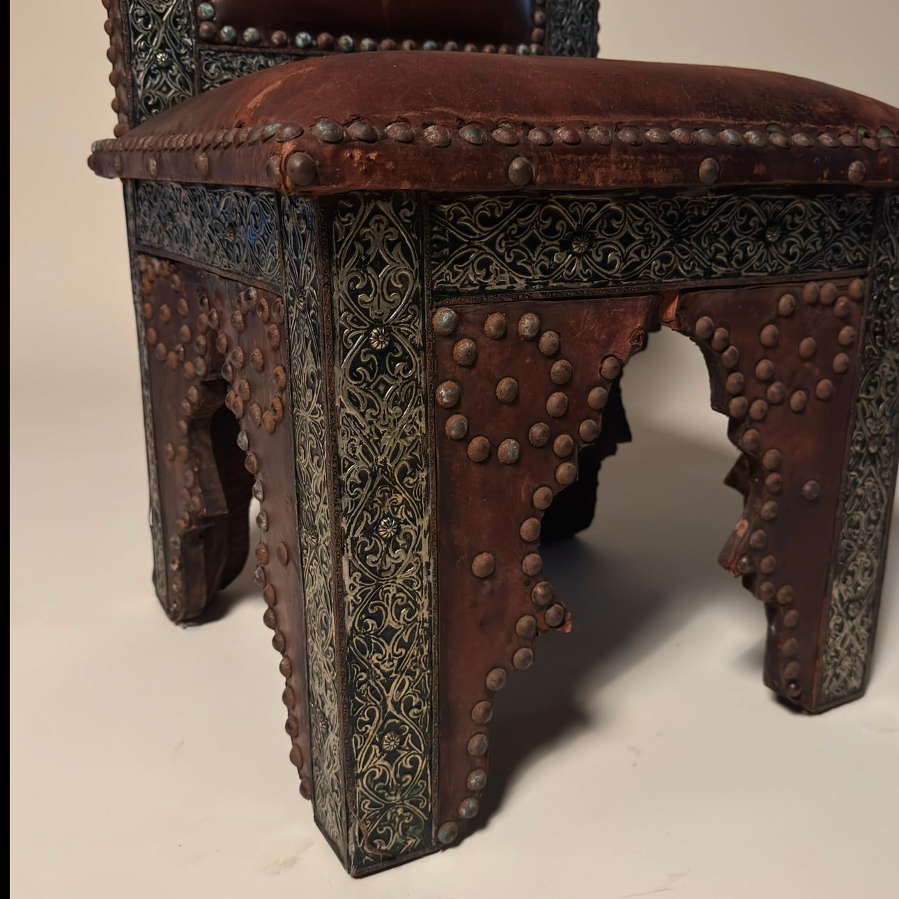 Moroccan Leather & Metal Chair with Studs