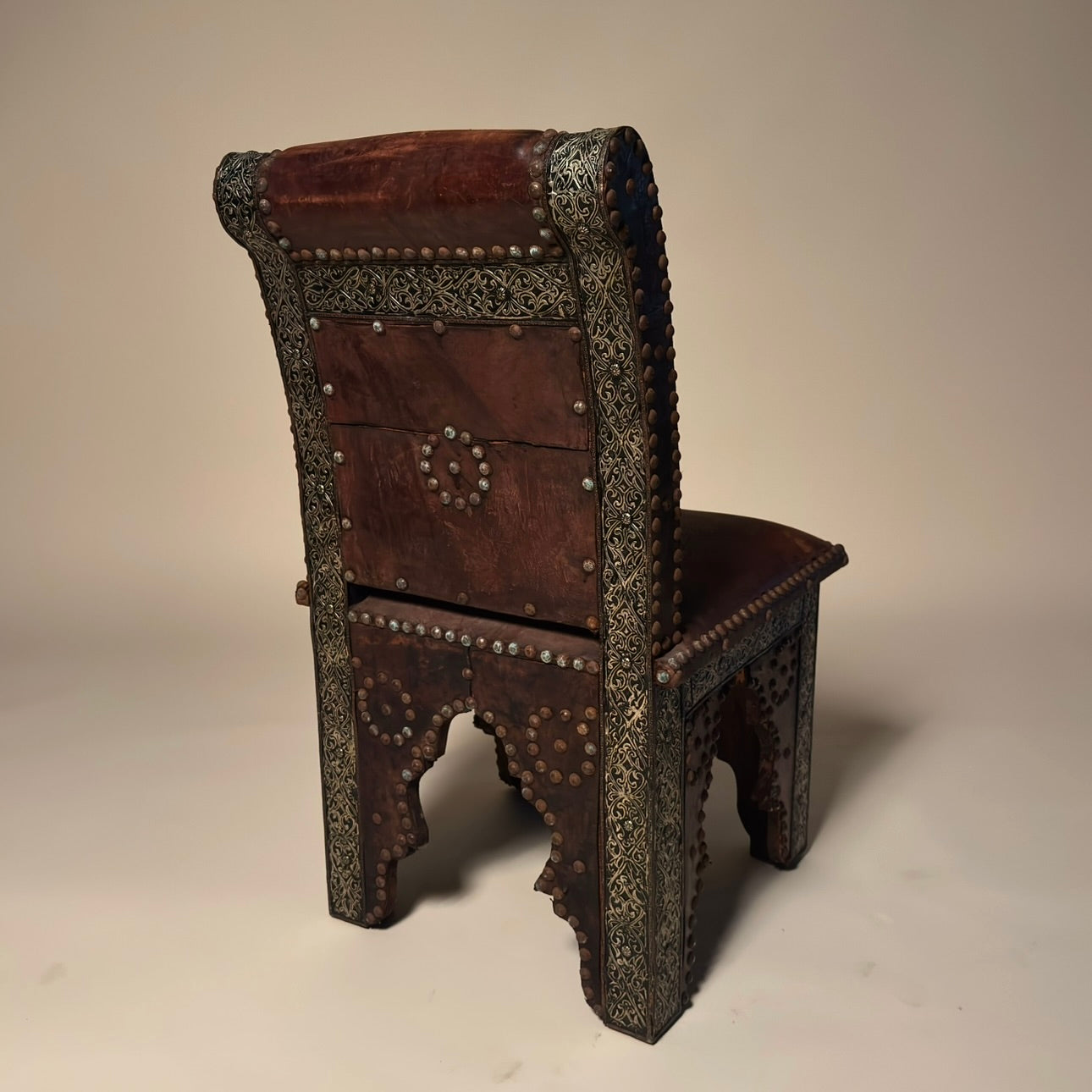 Moroccan Leather & Metal Chair with Studs